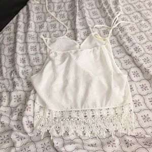 Festival lace sheer white crop top